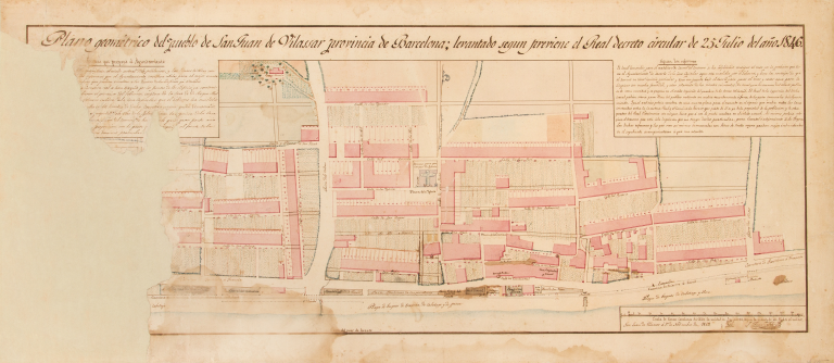 Plano geomètrico del pueblo de San Juan de Vilasar, aixecat el 1848 per l’agrimensor José Francisco Soler. Fons Arxiu Municipal de Vilassar de Mar